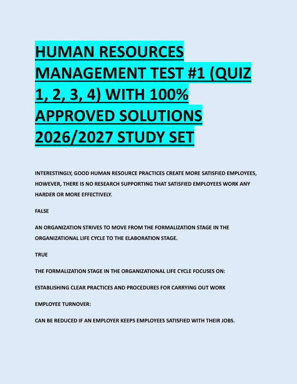mobile-preview-HUMAN RESOURCES  MANAGEMENT TEST #1 (QUIZ  1, 2, 3, 4) WITH 100%  APPROVED SOLUTIONS  2026/2027 STUDY SET