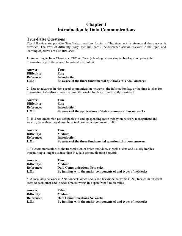 Test Bank For Business Data Communications and Networking, 14th Edition by Jerry FitzGerald, Alan Dennis, Alexandra Durcikova Chapter 1-12