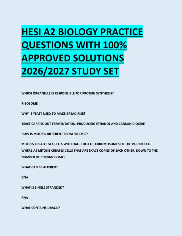 mobile-preview-HESI A2 BIOLOGY PRACTICE  QUESTIONS WITH 100%  APPROVED SOLUTIONS  2026/2027 STUDY SET 