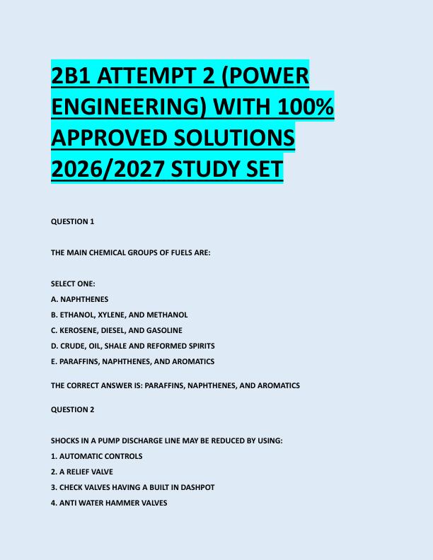 2B1 ATTEMPT 2 (POWER  ENGINEERING) WITH 100%  APPROVED SOLUTIONS  2026/2027 STUDY SET 