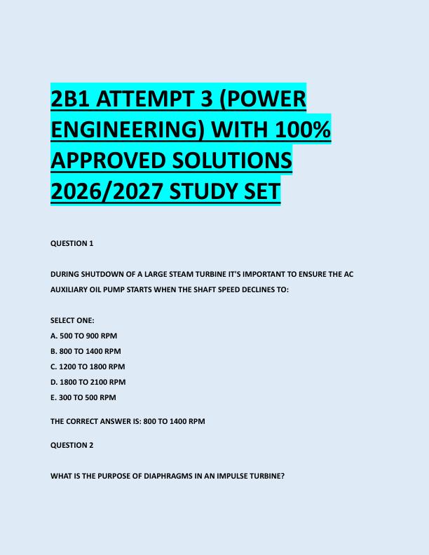 2B1 ATTEMPT 3 (POWER  ENGINEERING) WITH 100%  APPROVED SOLUTIONS  2026/2027 STUDY SET 