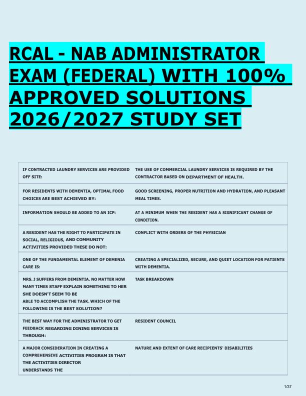 RCAL - NAB ADMINISTRATOR  EXAM (FEDERAL) WITH 100%  APPROVED SOLUTIONS  2026/2027 STUDY SET 