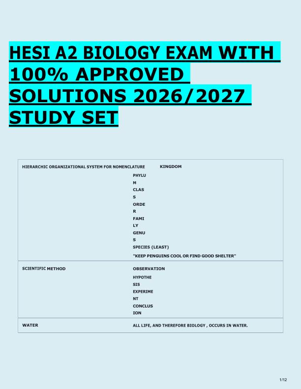 mobile-preview-HESI A2 BIOLOGY EXAM WITH  100% APPROVED  SOLUTIONS 2026/2027  STUDY SET 