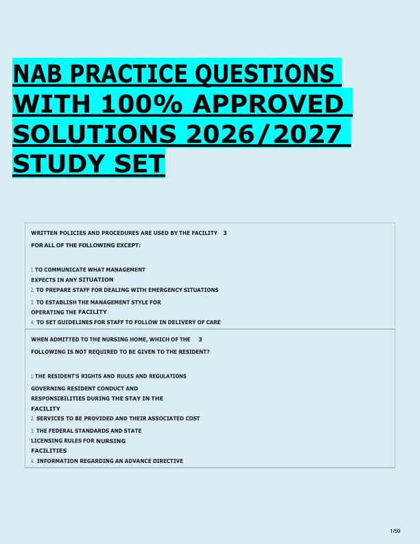 NAB PRACTICE QUESTIONS  WITH 100% APPROVED  SOLUTIONS 2026/2027  STUDY SET 