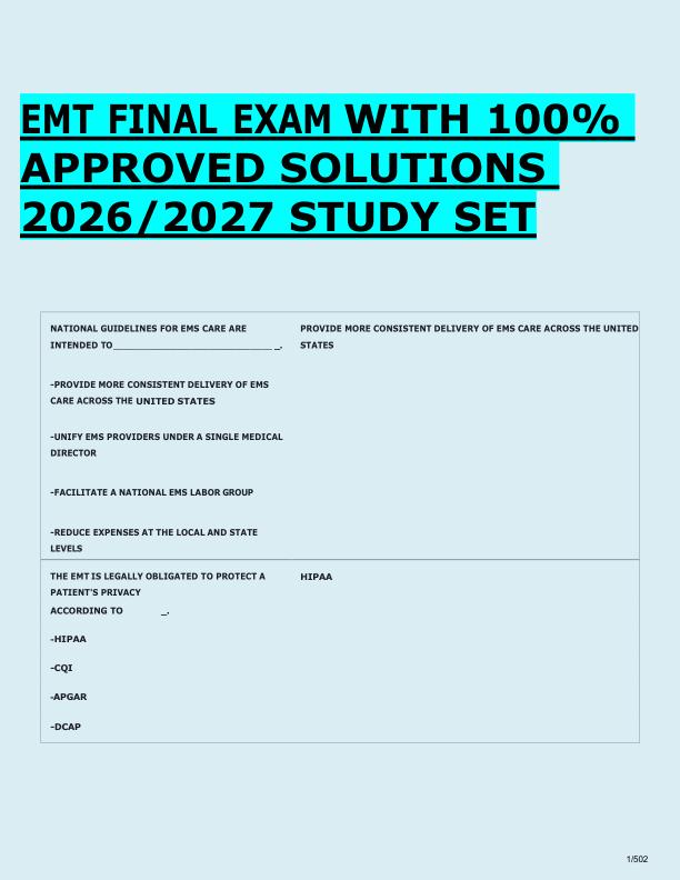   EMT FINAL EXAM WITH 100%  APPROVED SOLUTIONS  2026/2027 STUDY SET 