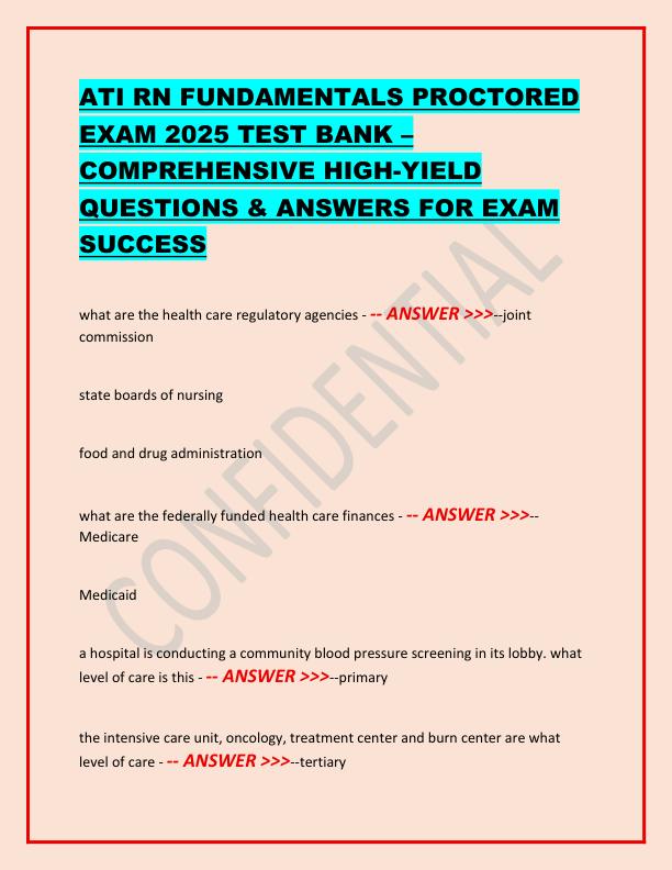 ATI RN FUNDAMENTALS PROCTORED EXAM 2025 TEST BANK