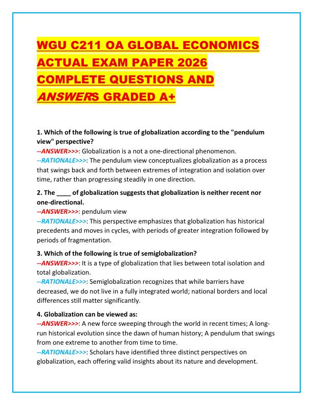 WGU C211 OA GLOBAL ECONOMICS ACTUAL EXAM PAPER 2026 COMPLETE QUESTIONS AND ANSWERS GRADED A