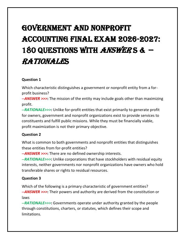 Government and Nonprofit Accounting Final Exam 2026