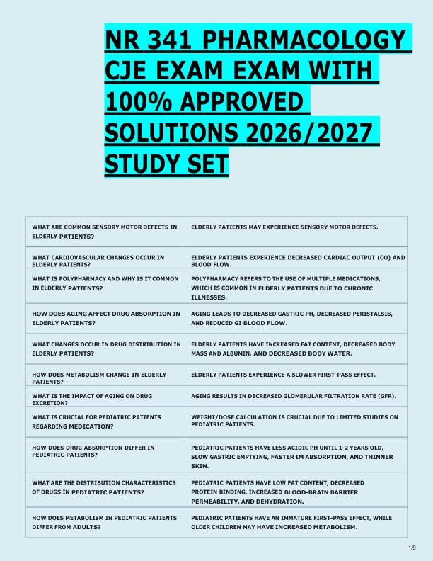 mobile-preview-NR 341 PHARMACOLOGY  CJE EXAM EXAM WITH  100% APPROVED  SOLUTIONS 2026/2027  STUDY SET
