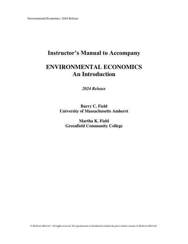 Solution Manual for Environmental Economics, An Introduction, 2024 Release