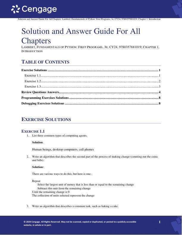 Solution Manual for Fundamentals of Python First Programs, 3rd Edition Kenneth A. Lambert