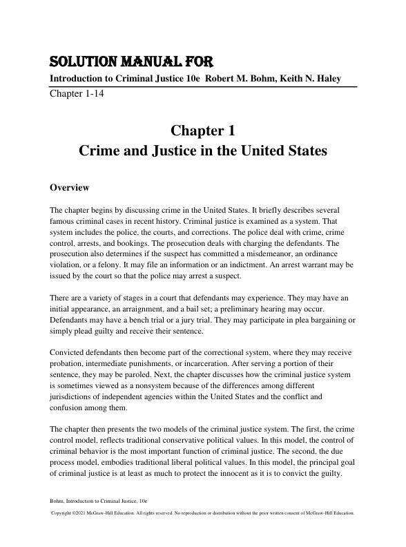 Solution Manual for Introduction to Criminal Justice 10e  Robert M. Bohm, Keith N. Haley