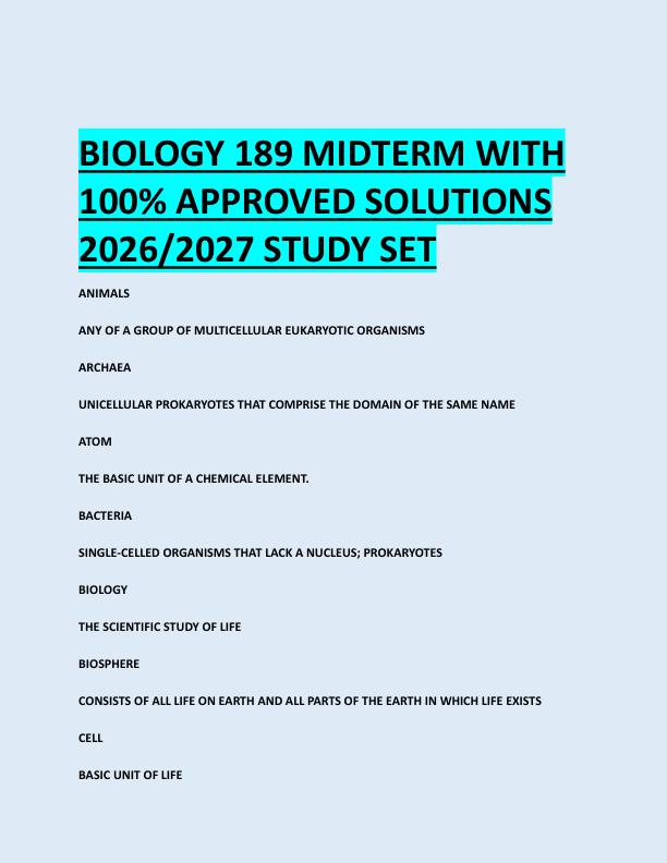 mobile-preview-BIOLOGY 189 MIDTERM WITH  100% APPROVED SOLUTIONS  2026/2027 STUDY SET 