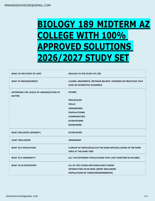 mobile-preview-BIOLOGY 189 MIDTERM AZ  COLLEGE WITH 100%  APPROVED SOLUTIONS  2026/2027 STUDY SET