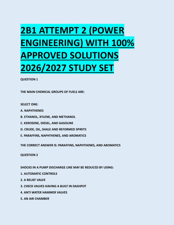 2B1 ATTEMPT 2 (POWER  ENGINEERING) WITH 100%  APPROVED SOLUTIONS  2026/2027 STUDY SET 