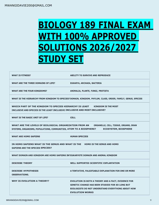 mobile-preview-BIOLOGY 189 FINAL EXAM  WITH 100% APPROVED  SOLUTIONS 2026/2027  STUDY SET
