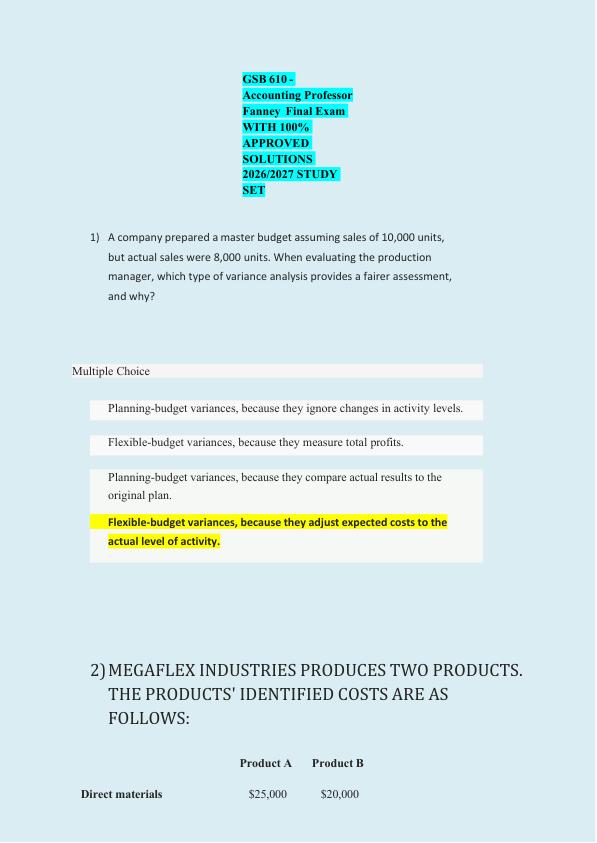 mobile-preview-GSB 610 -  Accounting Professor  Fanney Final Exam  WITH 100%  APPROVED  SOLUTIONS  2026/2027 STUDY  SET 