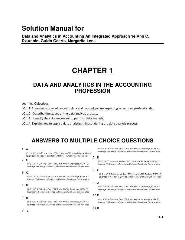 Solution Manual for Data and Analytics in Accounting An Integrated Approach 1e Ann C. Dzuranin, Guido Geerts, Margarita Lenk