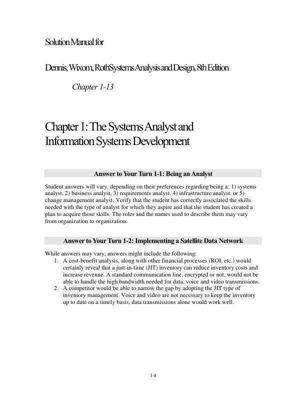 Solution Manual for Systems Analysis and Design, 8th Edition by Alan Dennis, Barbara Wixom, Roberta M. Roth