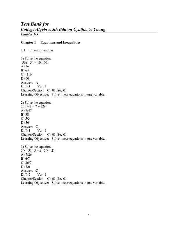 Test Bank for College Algebra, 5th Edition Cynthia Y. Young
