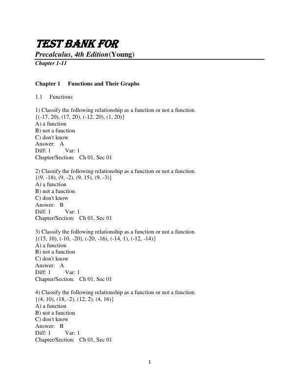 Test Bank for Precalculus, 4th Edition by Cynthia Y. Young