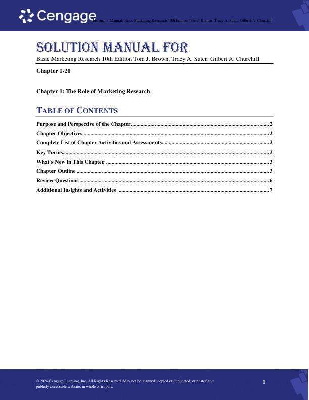 Solution Manal For Basic Marketing Research 10th Edition by Tom J. Brown, Tracy A. Suter, Gilbert A. Churchill Chapter 1-20