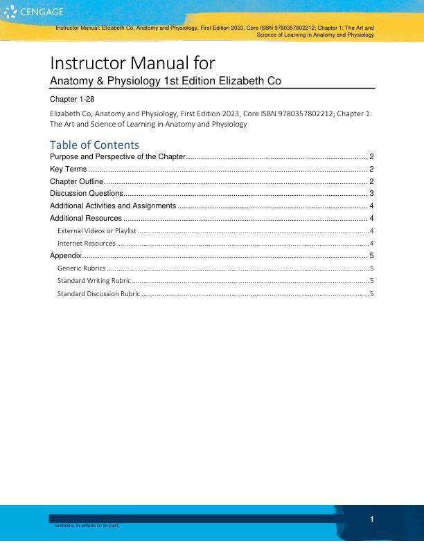 Solution Manual for Anatomy & Physiology 1st Edition by Elizabeth Co not Uplodedd