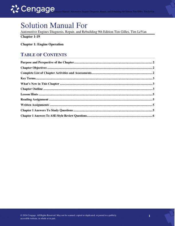 Solution Manual For Automotive Engines Diagnosis, Repair, and Rebuilding 9th Edition by Tim Gilles, Tim LeVan Chapter 1-19