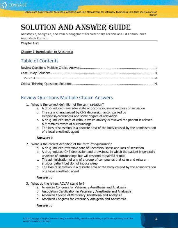 Solution Manual For Anesthesia, Analgesia, and Pain Management for Veterinary Technicians 1st Edition by Janet Amundson Romich Chapter 1-21