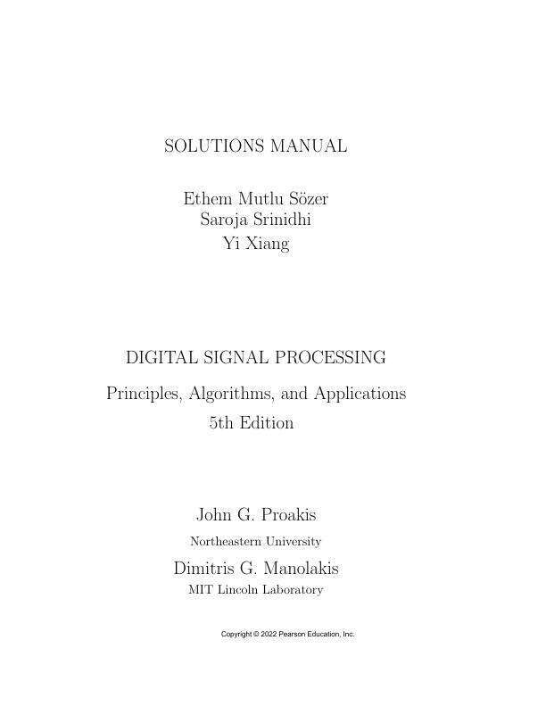 Solution Manual for Digital Signal Processing Principles, Algorithms and Applications, 5th Edition by John G. Proakis, Dimitris G Manolakis