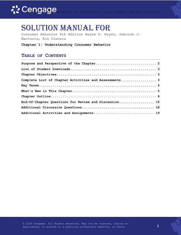 Solution Manual For Consumer Behavior 8th Edition by Wayne D. Hoyer, Deborah J. MacInnis, Rik Pieters Chapter 1-17