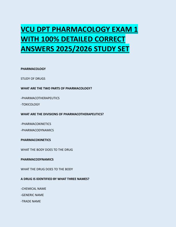 mobile-preview-VCU DPT PHARMACOLOGY EXAM 1  WITH 100% DETAILED CORRECT  ANSWERS 2025/2026 STUDY SET 