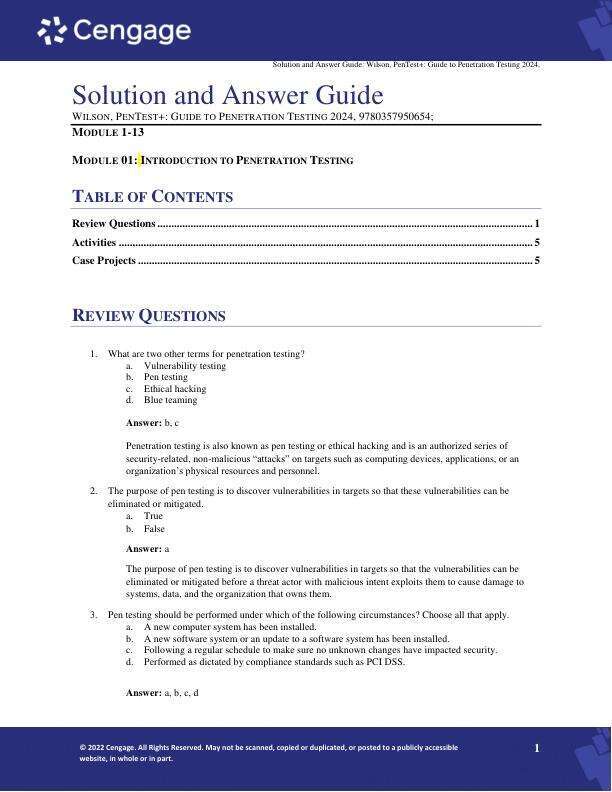 Solution Manual For CompTIA PenTest+ Guide to Penetration Testing 1st Edition by Rob Wilson Module 1-13