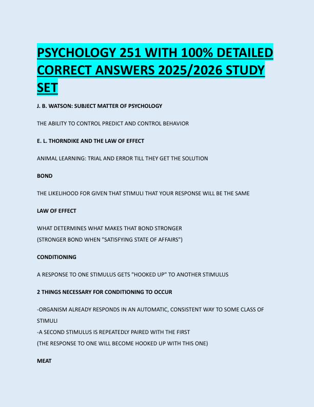 PSYCHOLOGY 251 WITH 100% DETAILED  CORRECT ANSWERS 2025/2026 STUDY  SET 