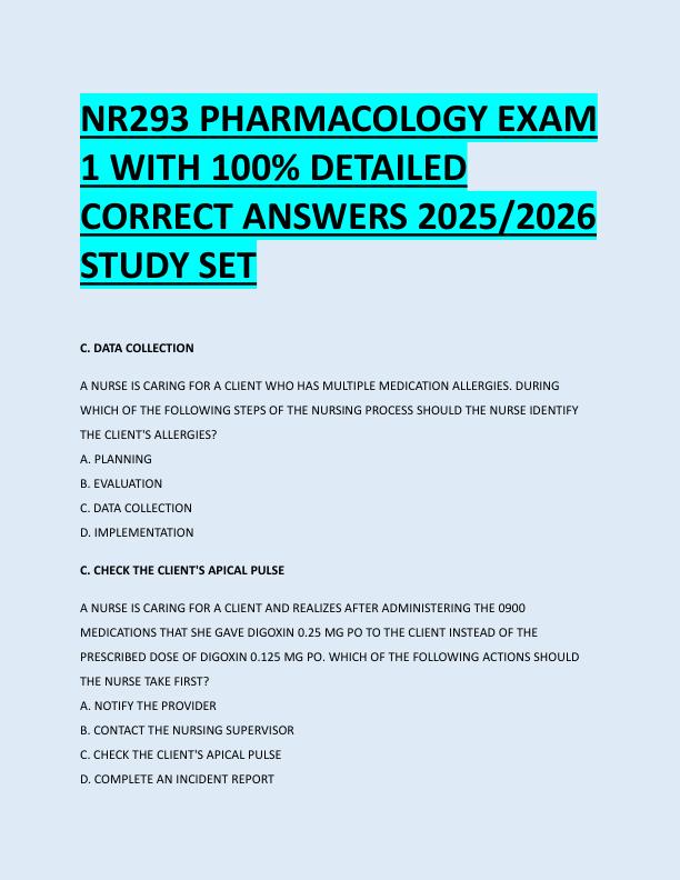 mobile-preview-NR293 PHARMACOLOGY EXAM  1 WITH 100% DETAILED  CORRECT ANSWERS 2025/2026  STUDY SET 