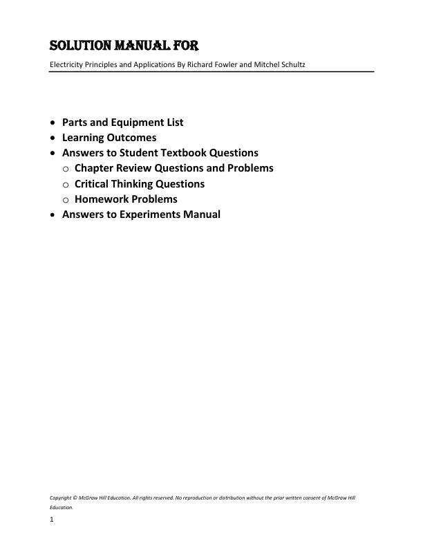 Solution Manual For Electricity Principles and Applications By Richard Fowler and Mitchel Schultz