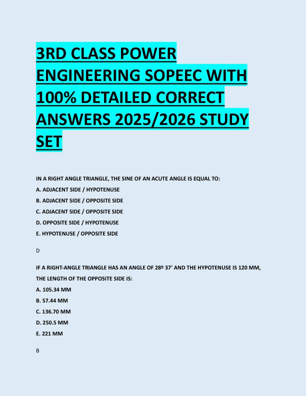 3RD CLASS POWER  ENGINEERING SOPEEC WITH  100% DETAILED CORRECT  ANSWERS 2025/2026 STUDY  SET 