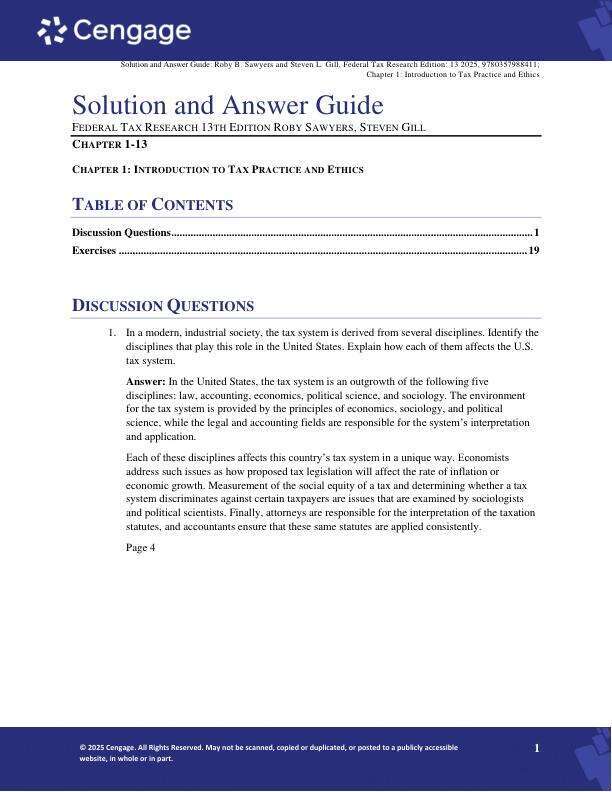 Solution Manual For Federal Tax Research 13th Edition by Roby Sawyers, Steven Gill Chapter 1-13