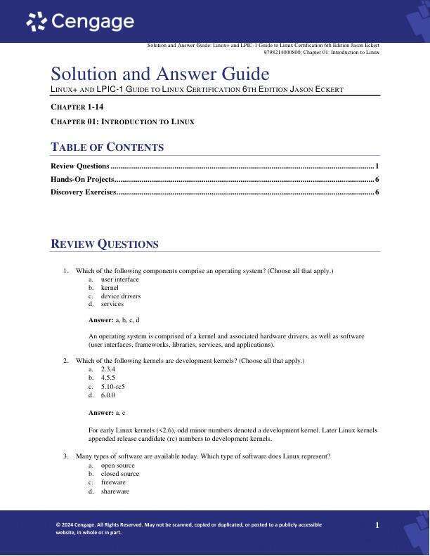Solution Manual For Linux+ and LPIC-1 Guide to Linux Certification 6th Edition by Jason Eckert Chapter 1-14