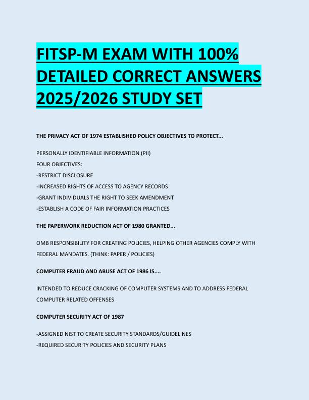 FITSP-M EXAM WITH 100%  DETAILED CORRECT ANSWERS  2025/2026 STUDY SET 