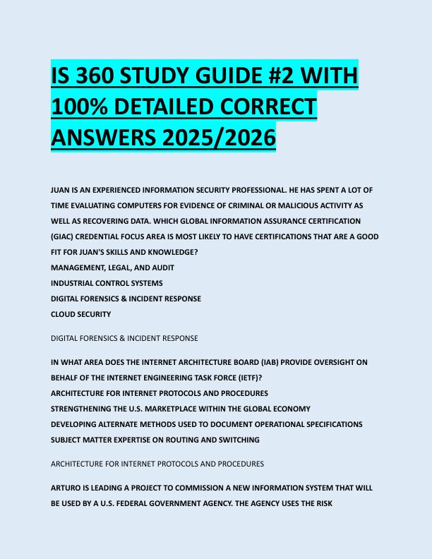IS 360 STUDY GUIDE #2 WITH  100% DETAILED CORRECT  ANSWERS 2025/2026 