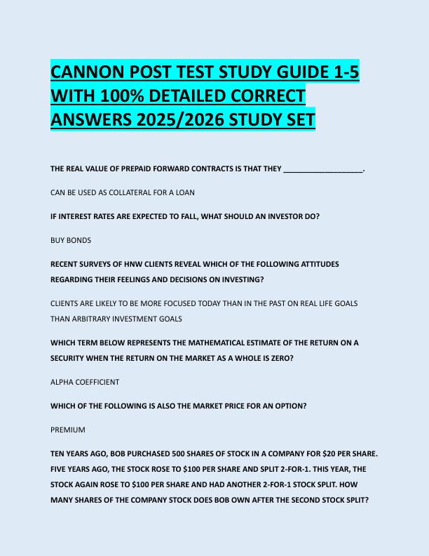 CANNON POST TEST STUDY GUIDE 1-5  WITH 100% DETAILED CORRECT  ANSWERS 2025/2026 STUDY SET 