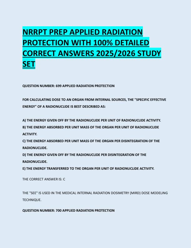 NRRPT PREP APPLIED RADIATION  PROTECTION WITH 100% DETAILED  CORRECT ANSWERS 2025/2026 STUDY  SET 