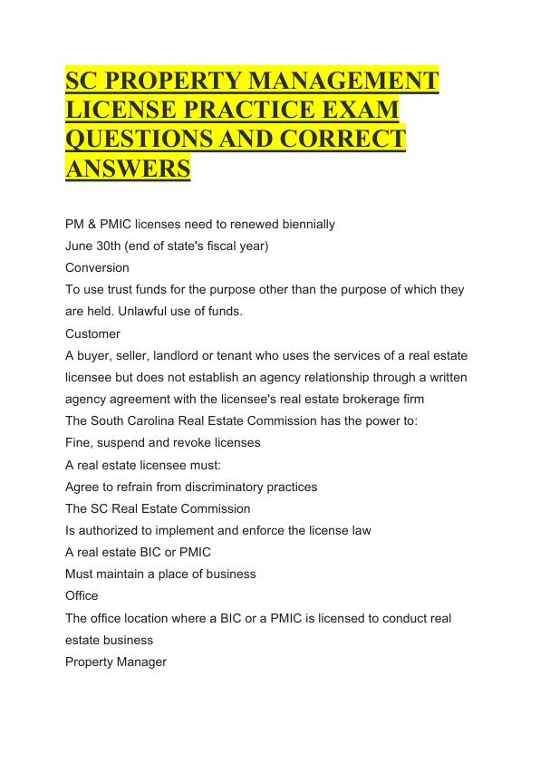 mobile-preview-SC PROPERTY MANAGEMENT LICENSE PRACTICE EXAM QUESTIONS AND CORRECT ANSWERS