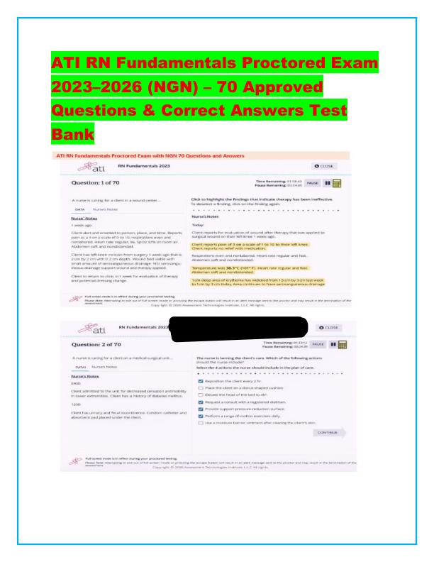 ATI RN Fundamentals Proctored Exam 2023