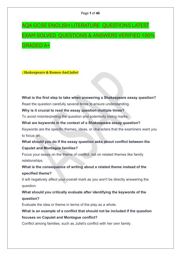 mobile-preview-AQA GCSE ENGLISH LITERATURE  QUESTIONS LATEST EXAM SOLVED  QUESTIONS & ANSWERS VERIFIED 100%  GRADED A+