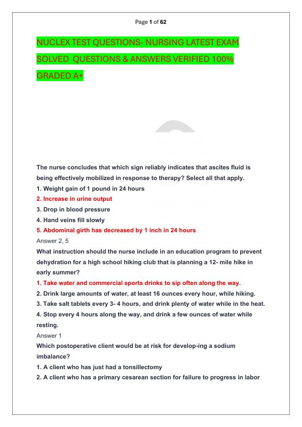 mobile-preview-NUCLEX TEST QUESTIONS- NURSING LATEST EXAM SOLVED  QUESTIONS & ANSWERS VERIFIED 100%  GRADED A+