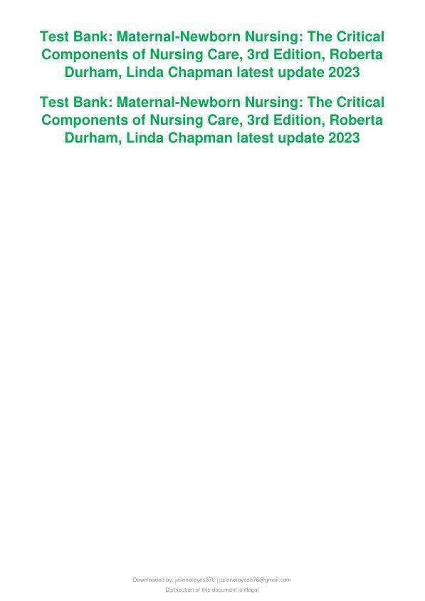 Latest 2023 Davis Advantage for Maternal-Newborn Nursing The Critical Components of Nursing Car Test bank  All Chapters