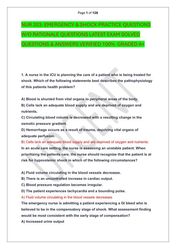mobile-preview-NUR 203 EMERGENCY & SHOCK PRACTICE QUESTIONS W O RATIONALE QUESTIONS LATEST EXAM SOLVED  QUESTIONS & ANSWERS VERIFIED 100%  GRADED A+