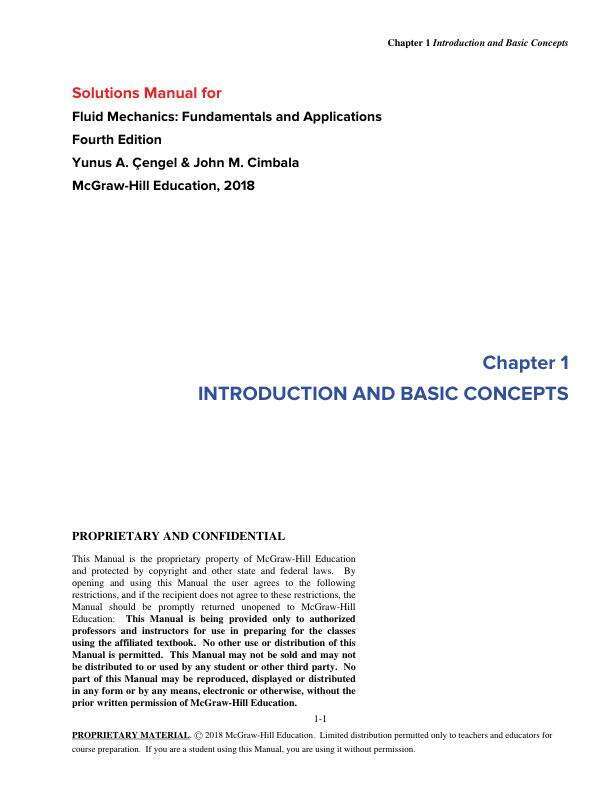 Solution Manual For Fluid Mechanics Fundamentals and Applications 2024 Release By Yunus Cengel and John Cimbala Chapter 1-15